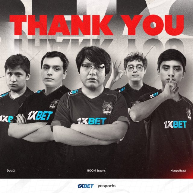 A farewell image in black and white for members of BOOM Esports Dota 2.