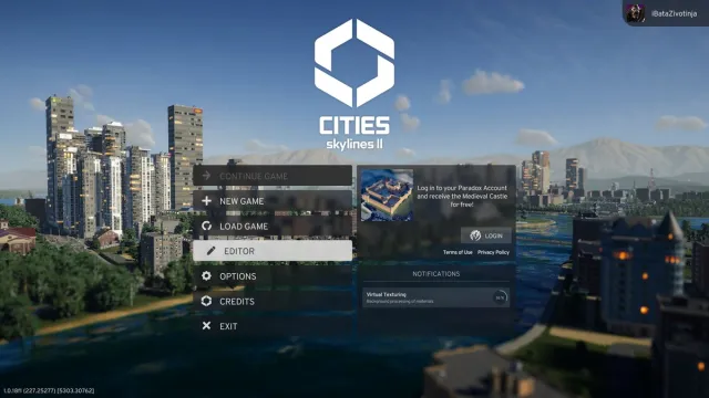 Cities Skylines 2 menu with map editor