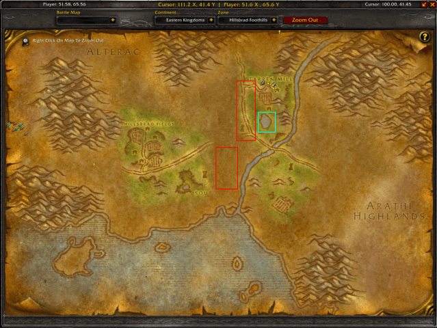 The locations of both Zixil and Koartul in Hillsbrad Foothills in WoW Classic Season of Discovery.