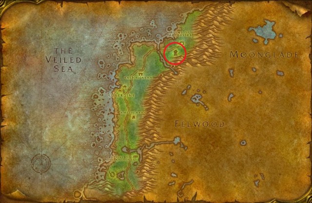Location of Tower of Althalaxx in Darkshore