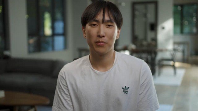 Doublelift speaking in front of the camera with a stern expression.