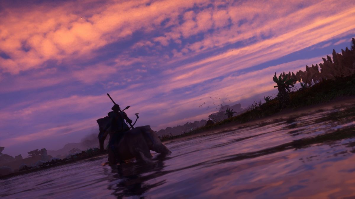 A Na'vi riding a Direhorse in a lake in the Upper Plains of Pandora.