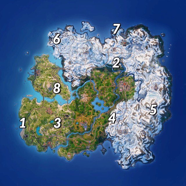 A map showing Fortnite Chapter 5 Season 1 NPC Locations