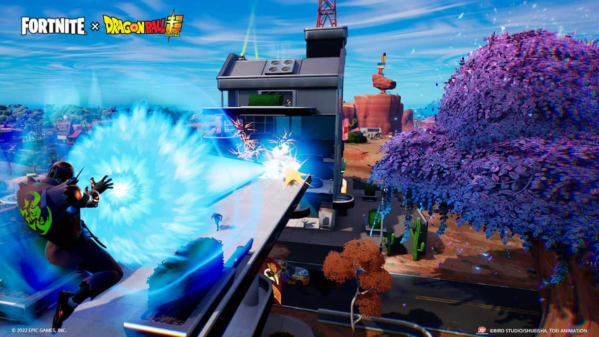 A player launching a Kamehameha in Fortnite.