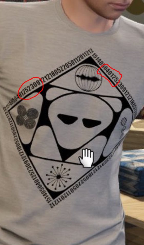 A shirt in GTA Online with numbers highlighted with a red circle, teasing release details for GTA 6.