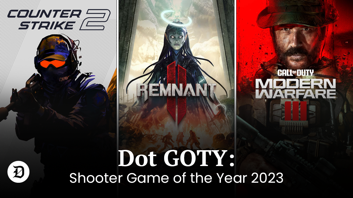 CS 2, Remnant 2 and CoD MW3 images with Dot Shooter GOTY written over it