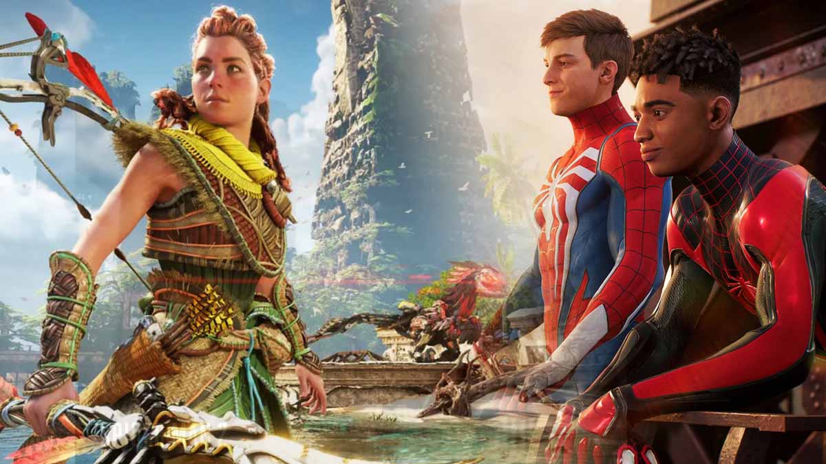 Aloy from Horizon Forbidden West and Miles and Peter Parker from Spider-Man 2