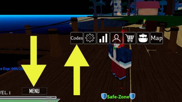 A character standing on a platform near the water in Roblox: Anime Spirits.