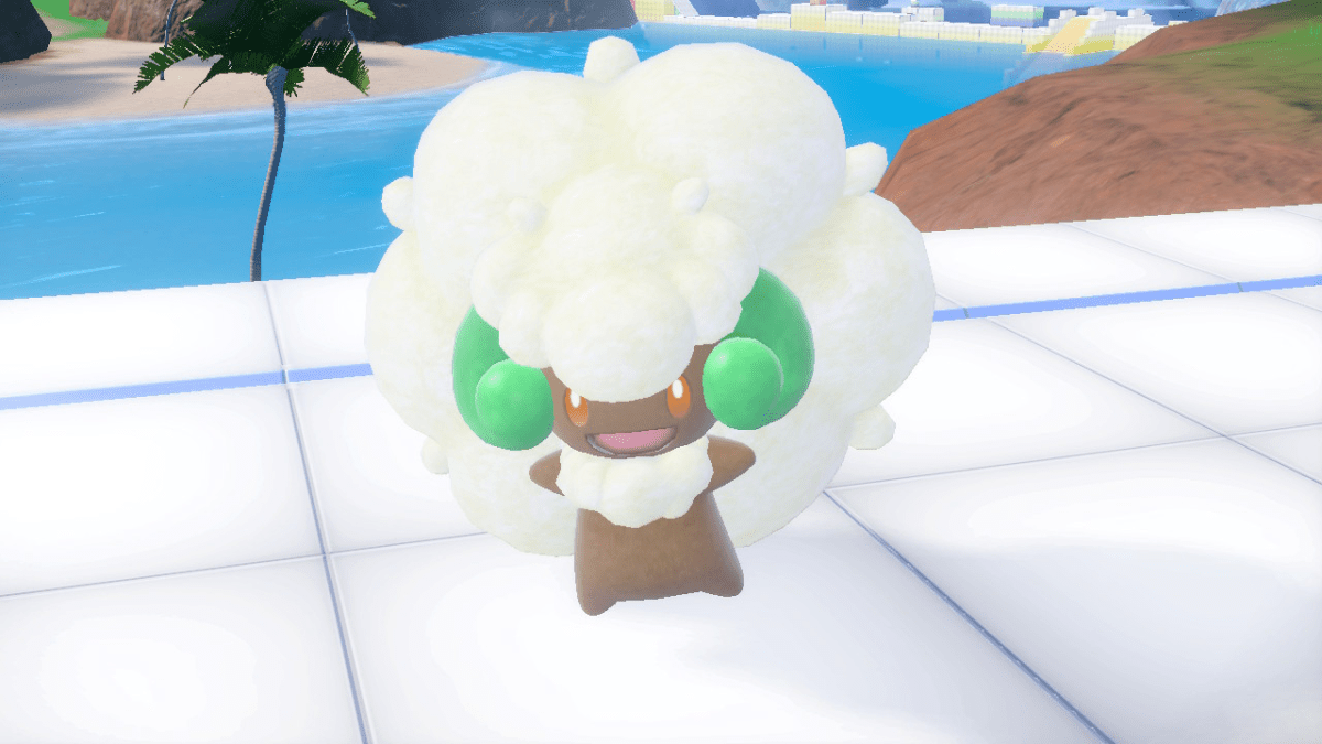 A screenshot of Whimsicott from the Indigo Disk DLC of Pokémon Scarlet and Violet