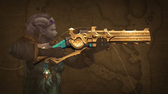 WoW character holding Inert Time Marshal’s Carbine