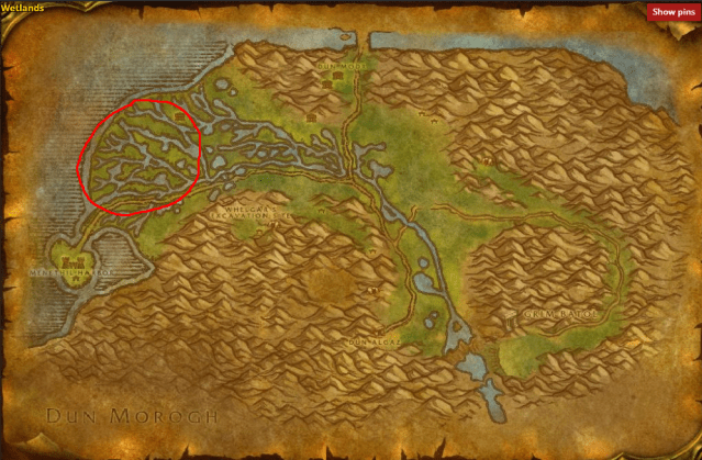 Location of Clams farm in Wetlands in WoW Classic Season of Discovery.