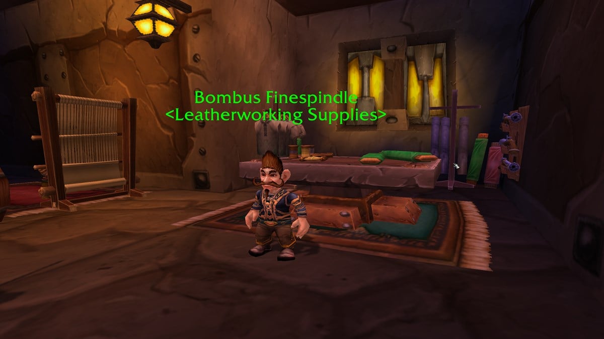 A gnome selling Leatherworking supplies