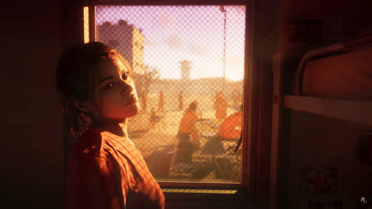 Lucia standing inside jail room in GTA 6