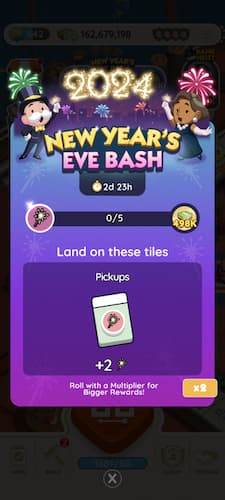 rewards bar for New Year's Eve Bash in Monopoly GO!