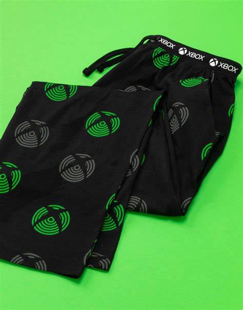 A promotional image of the Xbox themed lounge pants from the Xbox Store on Amazon.
