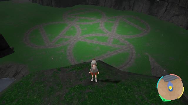 Pokémon trainer standing above symbols in the ground in Area Zero in Scarlet and Violet.