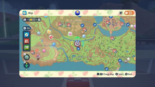Map showing the location of an Iron Bundle Tera Raid in Pokémon Scarlet and Violet.