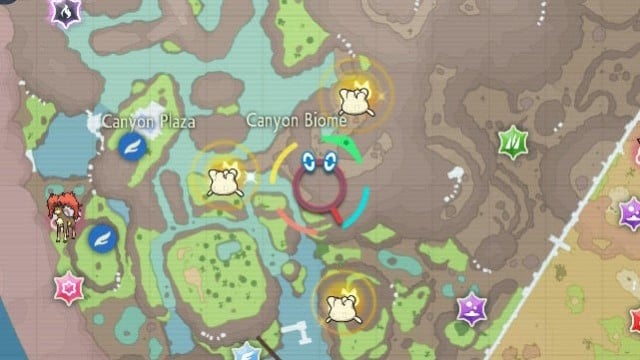 Three Milcery events occur simultaneously in the Canyon Biome map of Pokémon Scarlet and Violet The Indigo Disk.