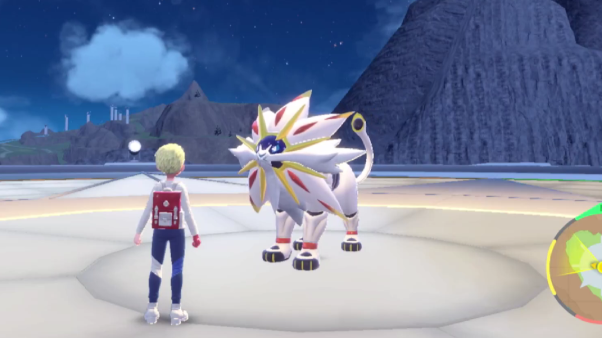 Solgaleo standing in front of the trainer in Pokémon Scarlet and Violet
