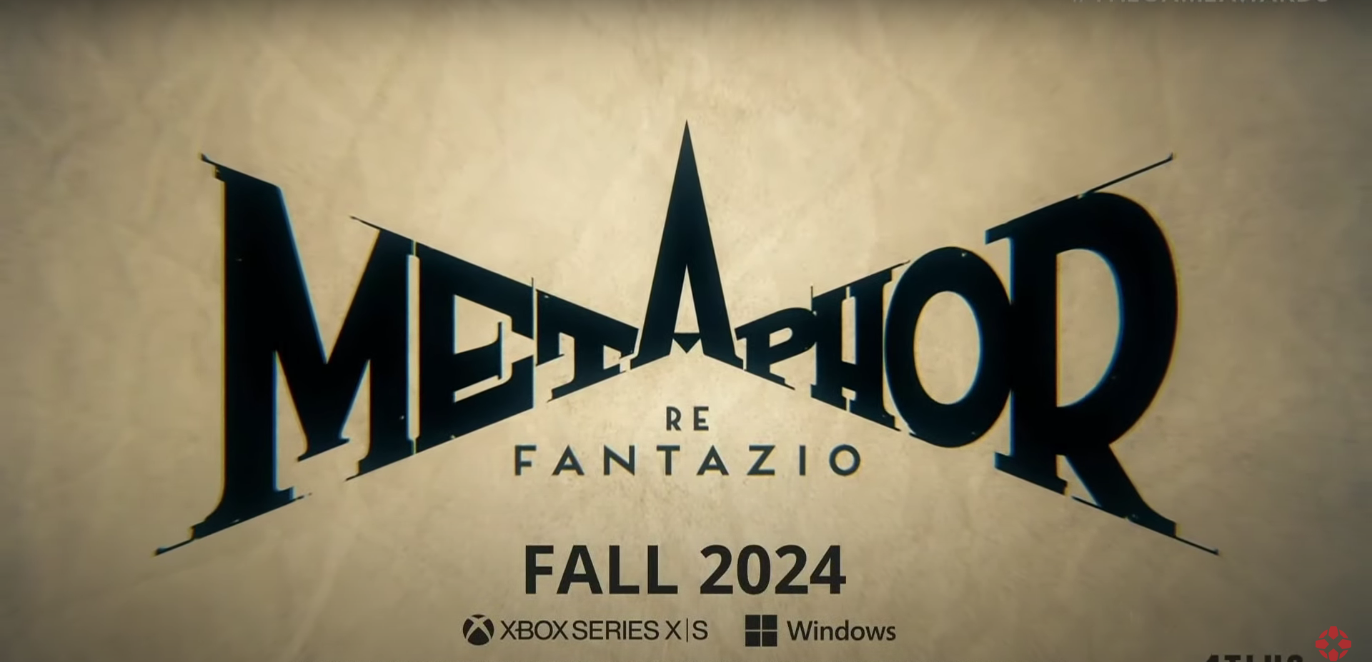 A screenshot of the Metaphor ReFantazio title card from The Game Awards.