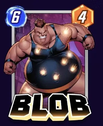 Blob card, wearing his tight suit while blocking the bullets.
