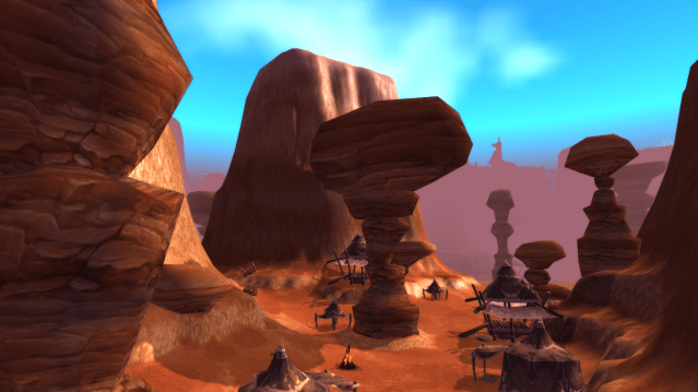 An overview of the rock formations in the Thousand Needles in WoW Classic