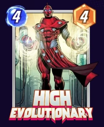 High Evolutionary card, wearing his red costume.