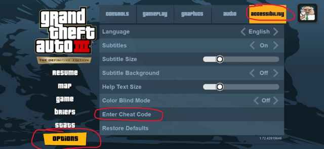GTA 3 Options menu showing the options screen