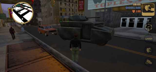 GTA 3 character looking a a tank