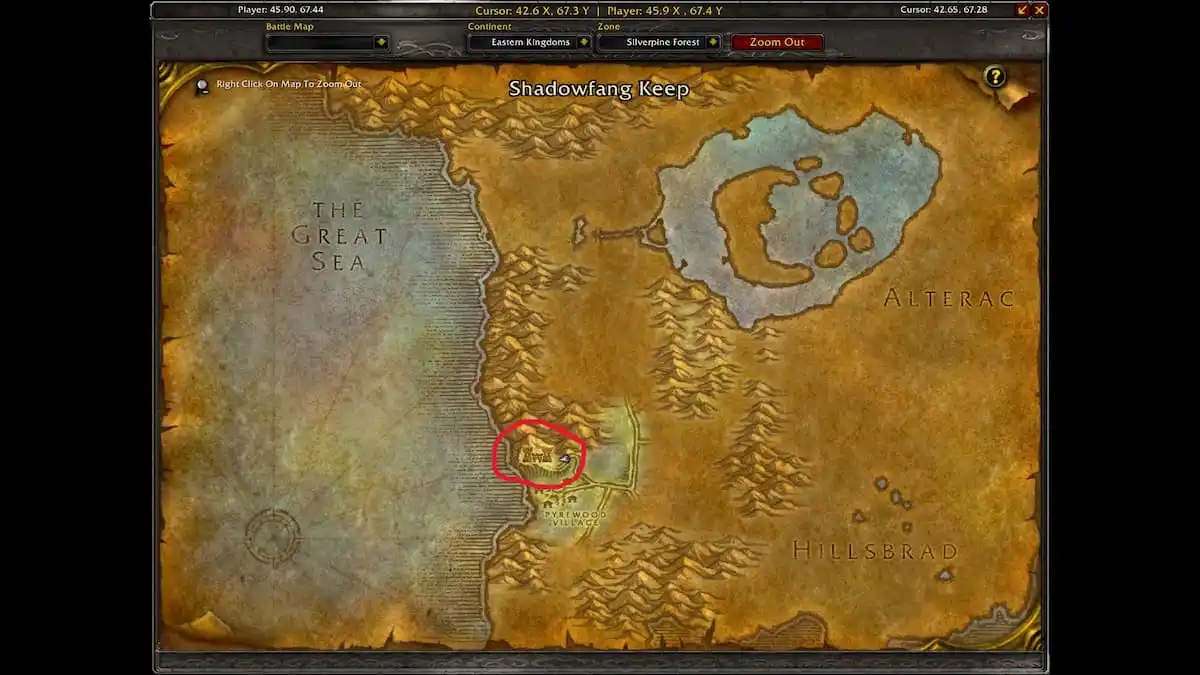 WoW SoD All Shadowfang Keep Quests In WoW Classic Season Of Discovery   Shadowfang Keep Circled 