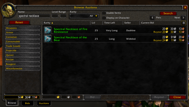 Spectral Necklace listed on the Auction House in WoW SoD.