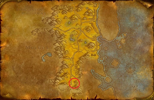 Map of the Barrens showing the exact location of Bael'dun Officer spawns