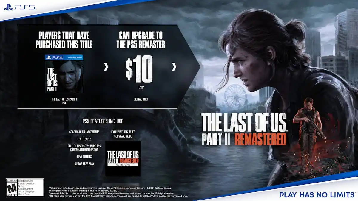 An advertisement of the upgrade path for The Last of Us Part II Remastered.