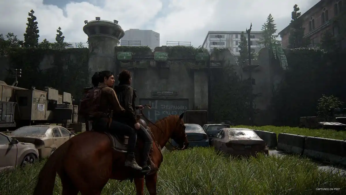Ellie and Dina riding a horse together in The Last of Us Part 2 Remastered.