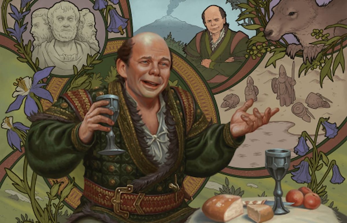 Vizzini holding cup of wine with poison in Princess Bride