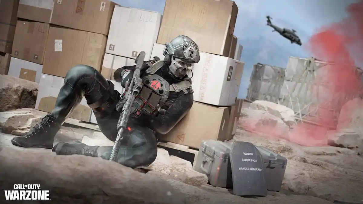 A player taking cover in Warzone.