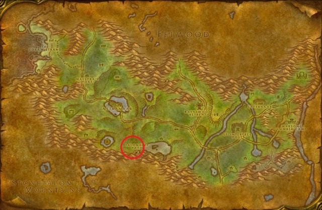 Map of Ashenvale showing the exact location of Kazragore, Far Seer