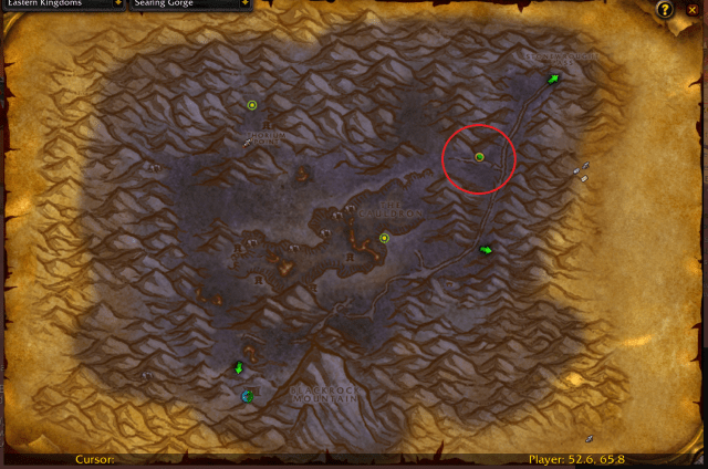 Map of Searing Gorge showing where you can find Metzen.