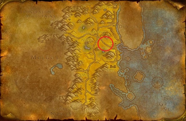 WoW Classic map of Barrens showing exact locations where Desert Mirage can spawn