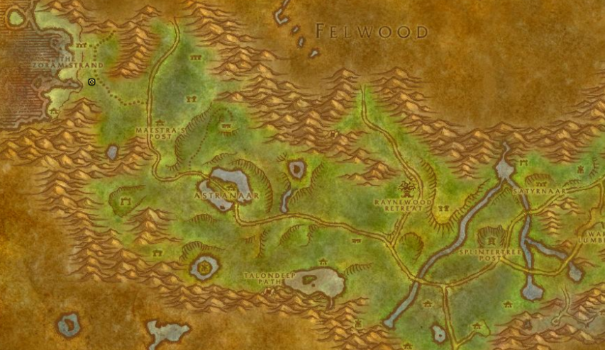 Image of the map in WoW Classic showing Ashenvale.