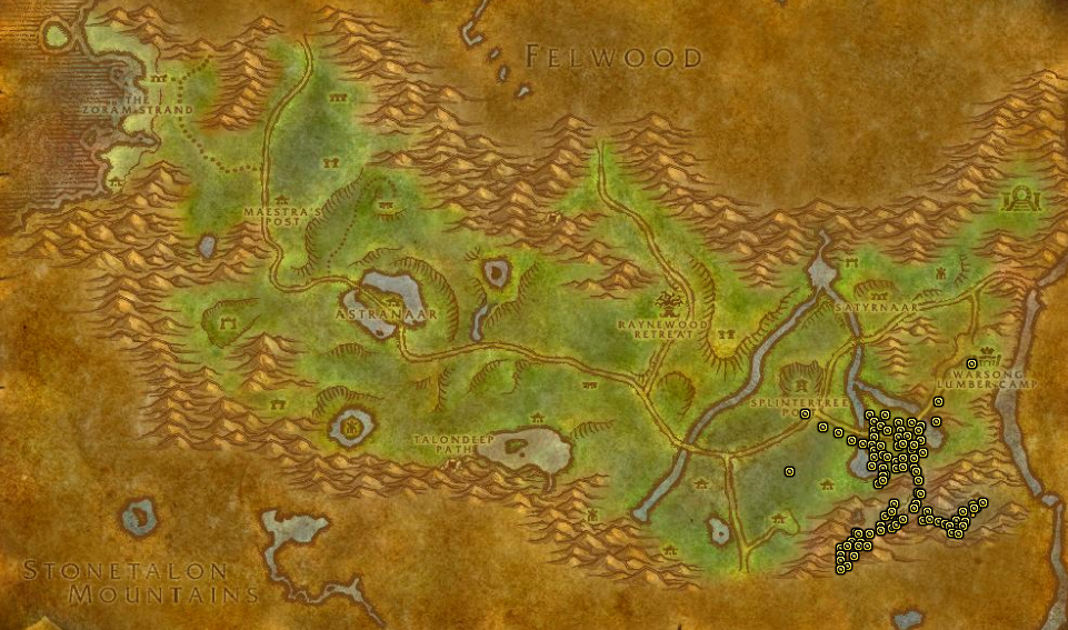 Image of the map in WoW SoD showing the map of Ashenvale.