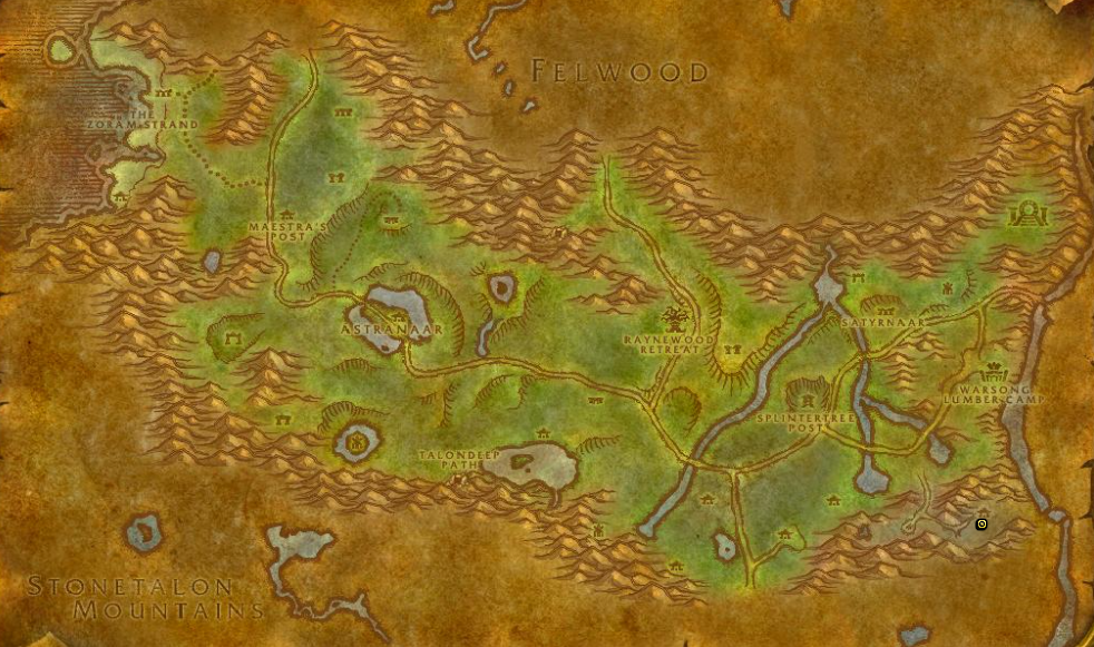 Image of the map in WoW SoD showing the Ashenvale eastern region.
