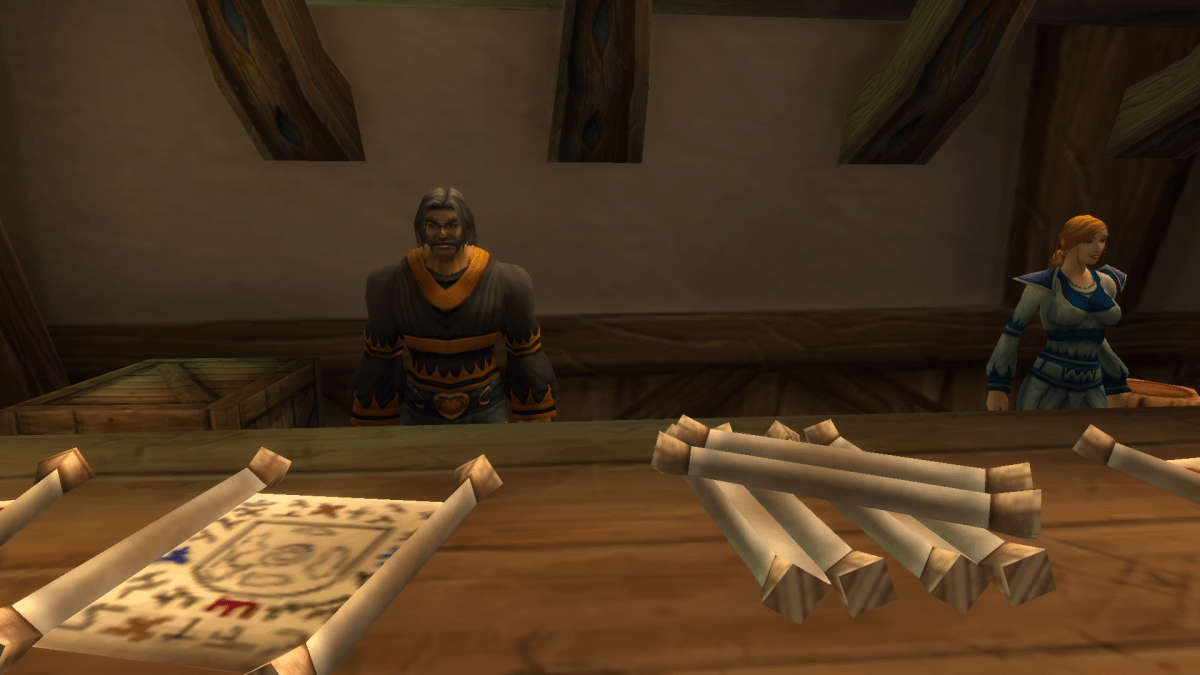 Image of a vendor standing at a table in WoW Classic SoD.