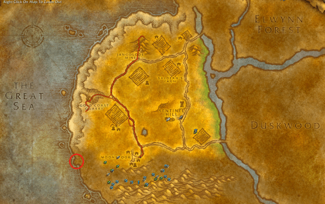 Image of the map in WoW SoD showing Westfall.