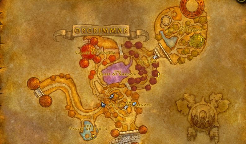 Image of the map in WoW SoD showing Orgrimmar.