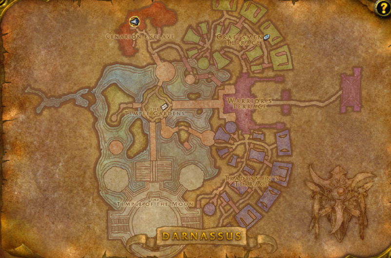 Image of the WoW SoD map showing the Darnassus region.