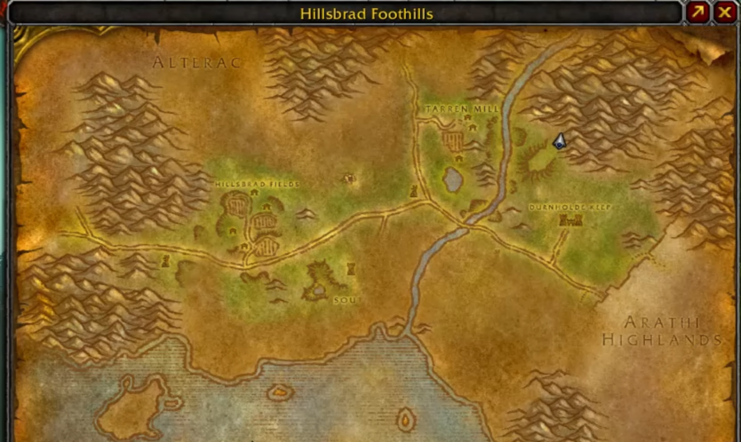 Map of Hillsbrad Foothills in Classic WoW