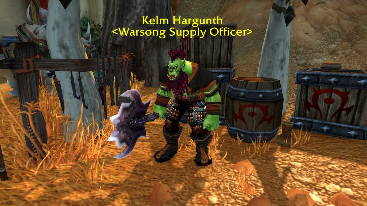 Kelm Hargunth, an org dressed in armor and carrying an axe.