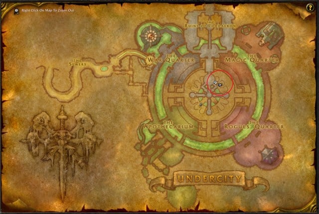 Map of Undercity showing the location of reagent vendor.