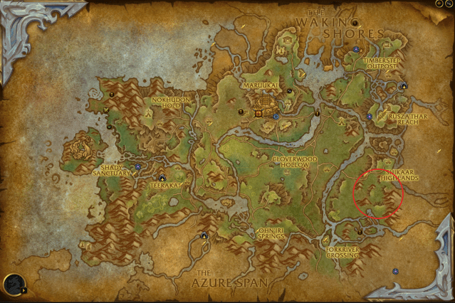 Map of Ohn'ahran Plains showing where Vaniik spawns